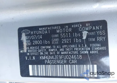 2015 Hyundai Genesis 3.8 z USA, uszkodzony, nr VIN KMHGN4JE9FU024618